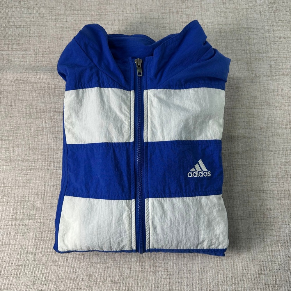 Vintage Adidas Blue White Striped Windbreaker Jacket Large 90s